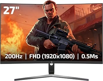 GAMEPOWER Monitor curvo para juegos T50 de 27 pulgadas 1500R, pantalla de 200Hz 1080p, Full HD, tiempo de respuesta de 0.5 ms, panel VA, FreeSync, HDR, 125% sRGB, retroiluminación RGB, altavoces duale